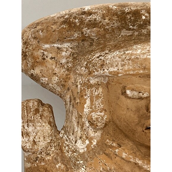 Pre Columbian Jaina Maya Pottery Figure Standing Woman Arms Raised Headdress Lrg - Picture 8 of 16